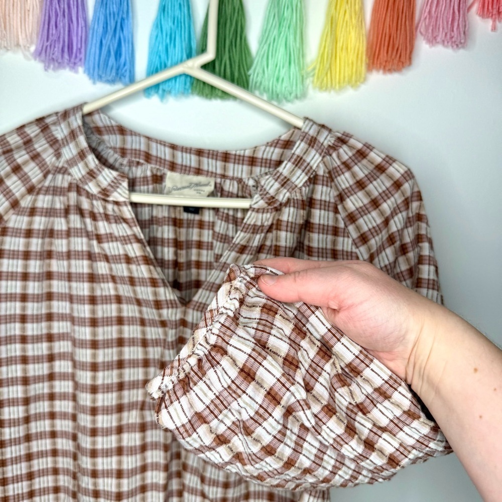 Universal Thread Plaid V-Neck Boho Peasant Blouse Size Extra Small - Picture 8 of 16